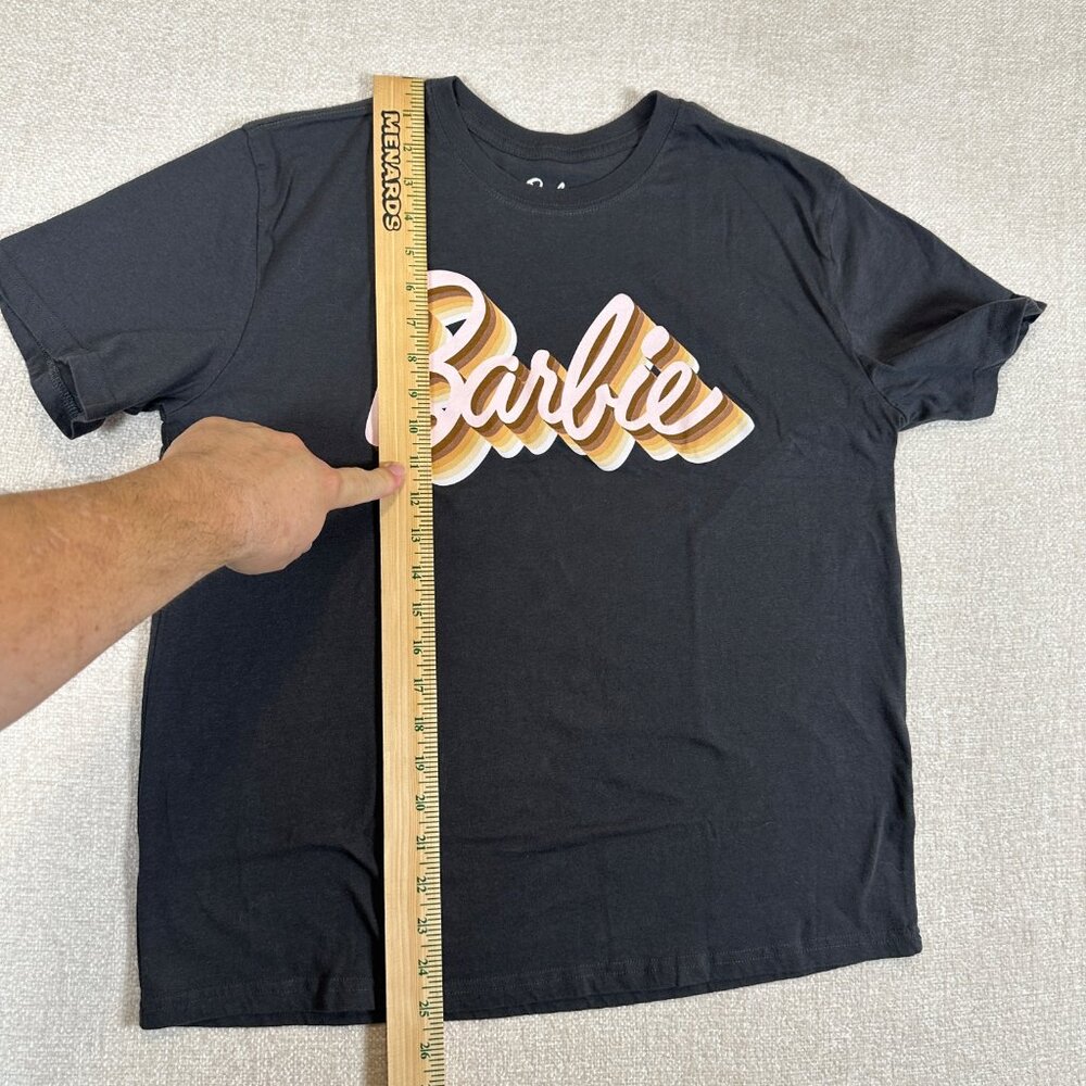 Barbie Retro Rainbow Logo Graphic Tee Womens Large Black Shirt - Picture 3 of 5